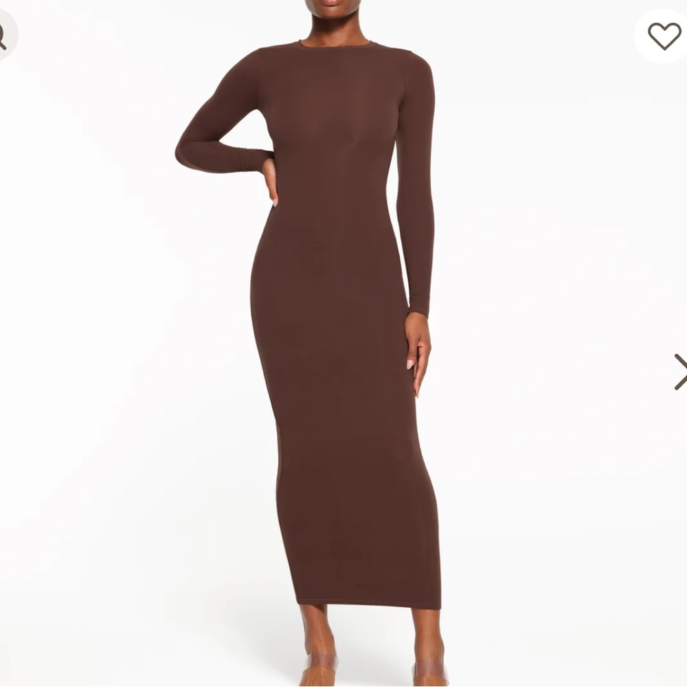 Skims Crew Neck Maxi Longsleeve Dress